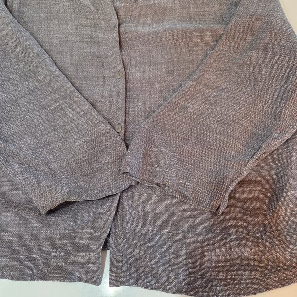 Eileen Fisher Top Shirt Large Button Italian Linen Blend Gray Minimalist - Picture 5 of 9